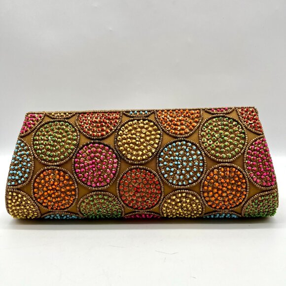 David Jeffery Multi-Colored Bronze Fabric Embellished Convertible Clutch - Picture 2 of 11